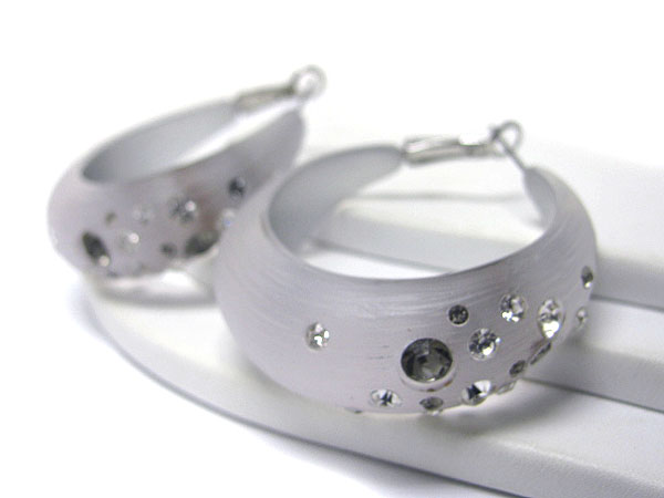 Multi crystal stud wide acrylic hoop earring - hoops