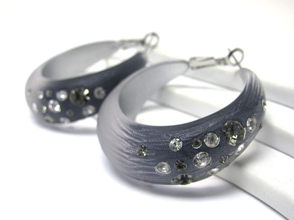 Multi crystal stud wide acrylic hoop earring - hoops