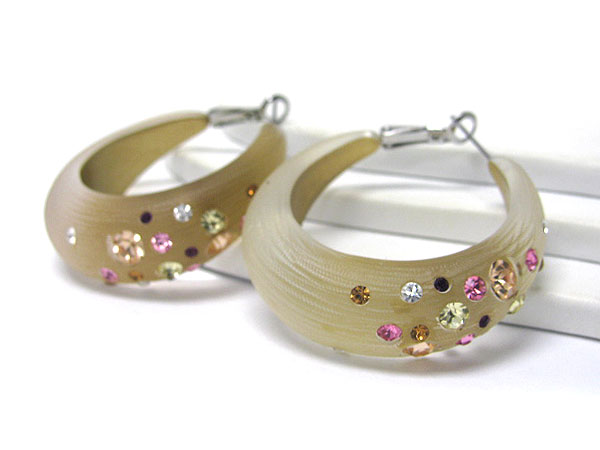 Multi crystal stud wide acrylic hoop earring - hoops