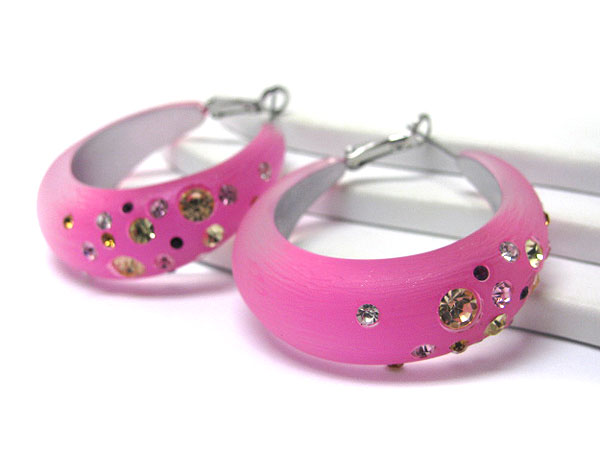 Multi crystal stud wide acrylic hoop earring - hoops