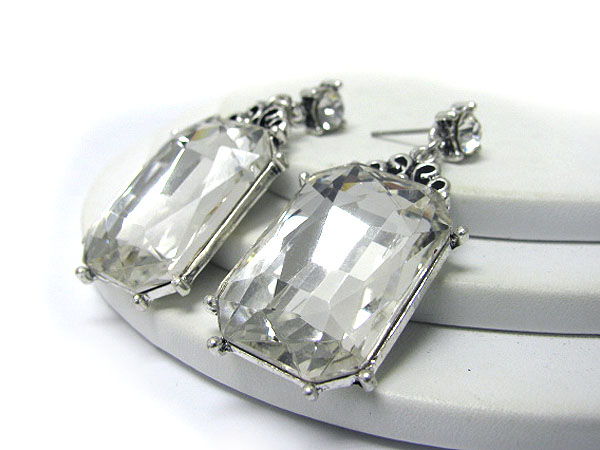 Large glass square and crystal stud earring