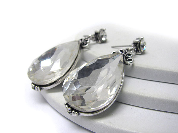 Large glass tear drop and crystal stud earring