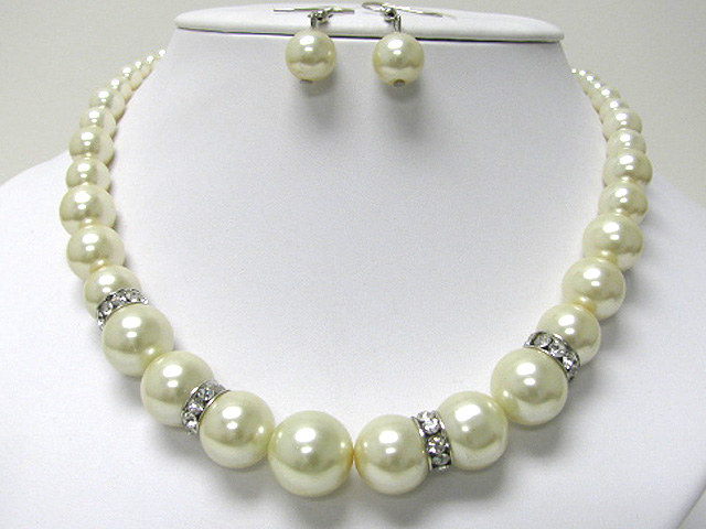 Crystal joint gradual pearl beads necklace earring set