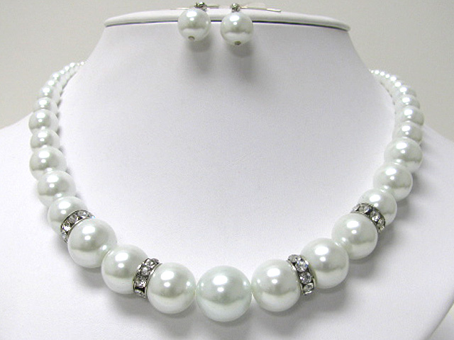 Crystal joint gradual pearl beads necklace earring set