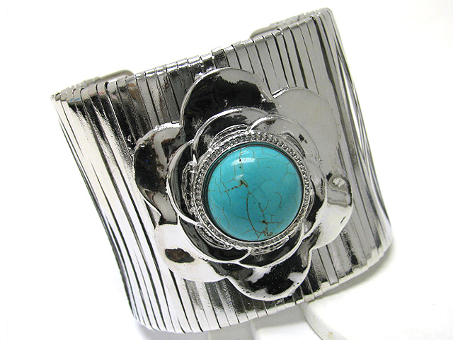 Turquoise stone tall metal cuff bangle