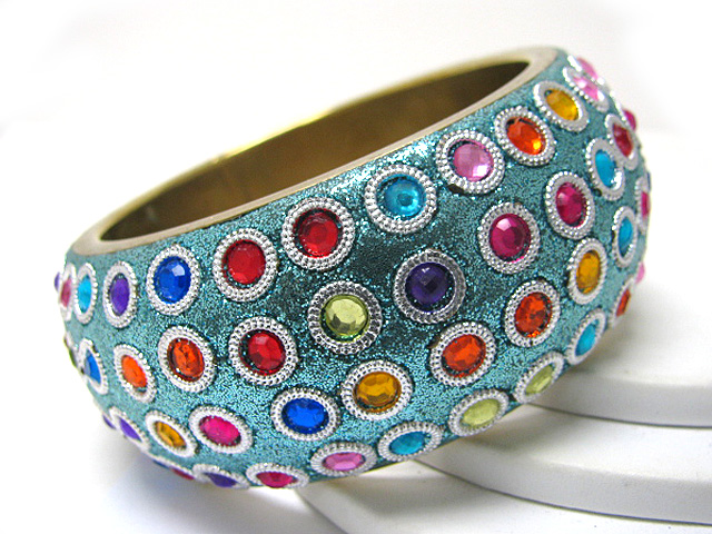 Acryl stone deco glittering surface metal bangle