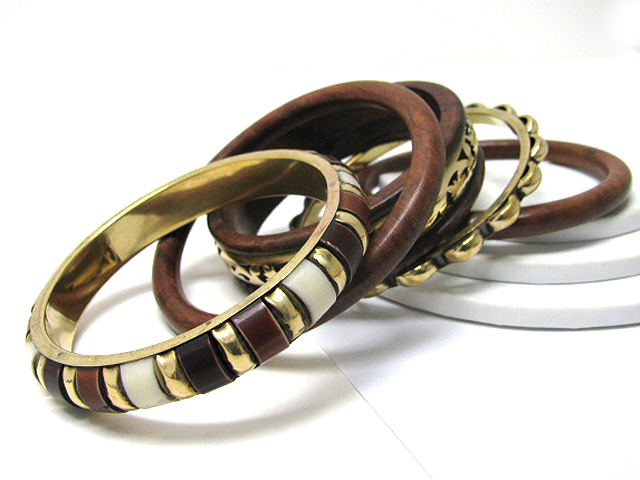 5 row metal and wood bangle set