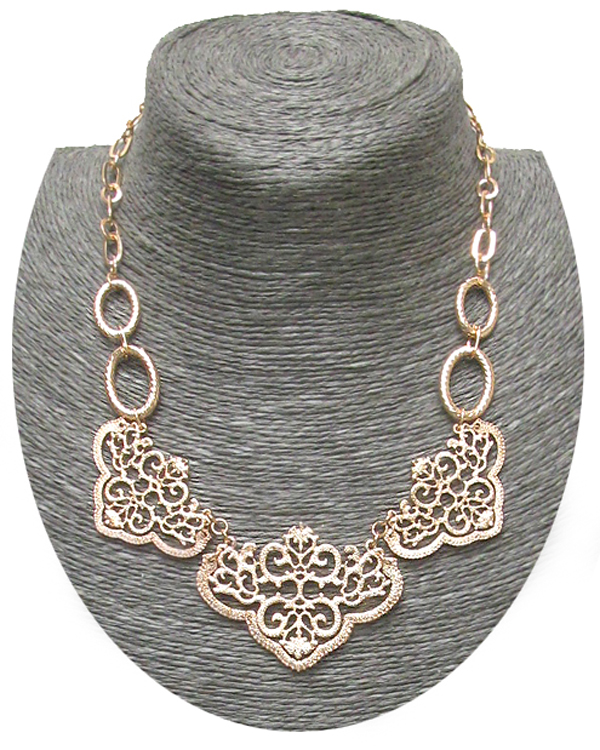 Metal filigree designer pattern link necklace