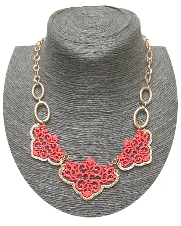 Metal filigree painted designer pattern link necklace