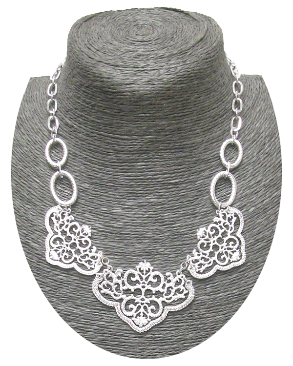 Metal filigree designer pattern link necklace