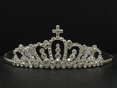 Rhinestone crown with cross tiara