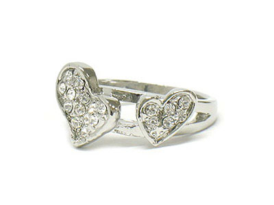 Double crystal paved heart ring 