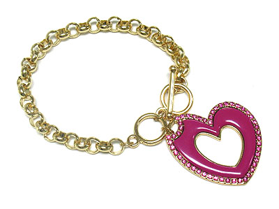 Crystal epoxy heart toggle bracelet