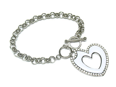 Crystal epoxy heart toggle bracelet