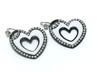 Crystal side decoration epoxy heart drop earring