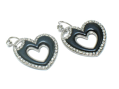 Crystal side decoration epoxy heart drop earring