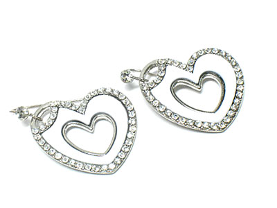 Crystal side decoration epoxy heart drop earring