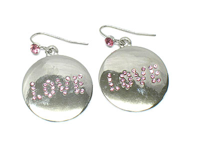 Crystal 'love' letter disk earring