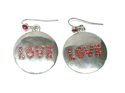 Crystal 'love' letter disk earring