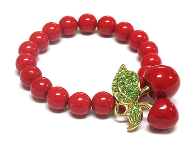 Crystal leaves acryl cherry bracelet