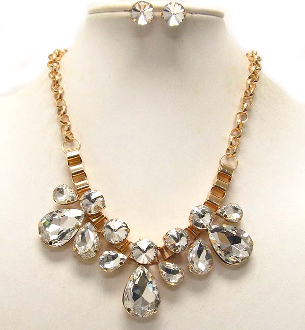 Tear drop acrylic stone deco necklace earring set