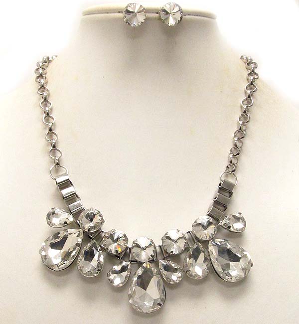 Tear drop acrylic stone deco necklace earring set