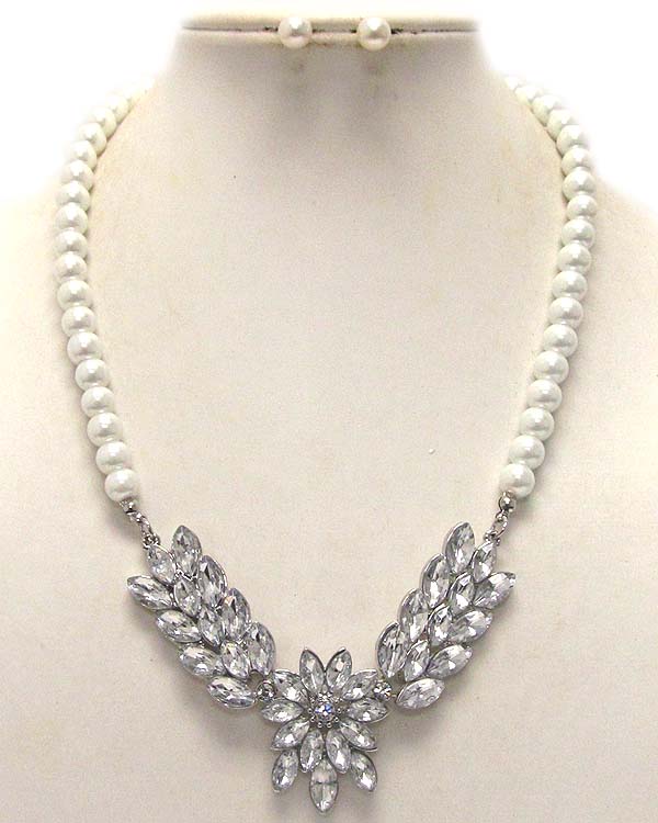 Multi pearl with crystal metal leaf drop necklace earring set