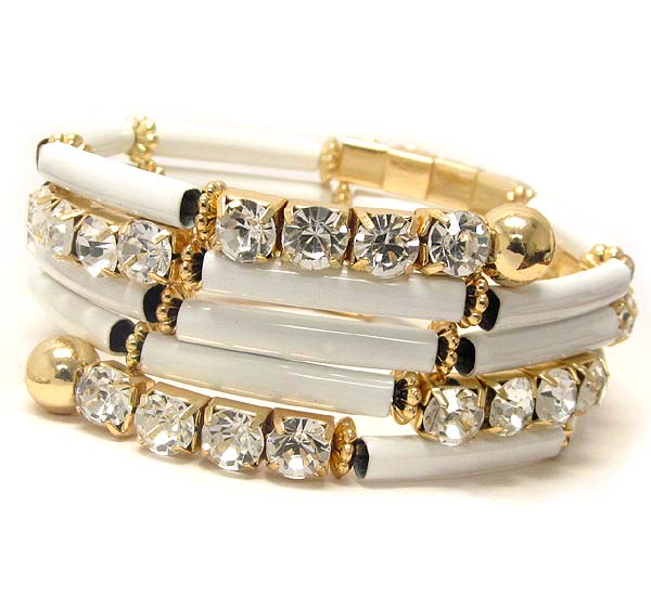 Crystal and acrylic tube bar link stretch wrap bracelet