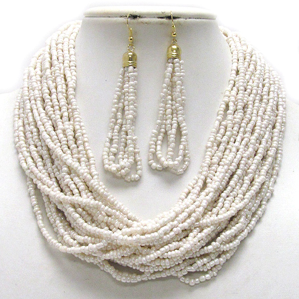 Multi seed bead chain colored necklace earring set