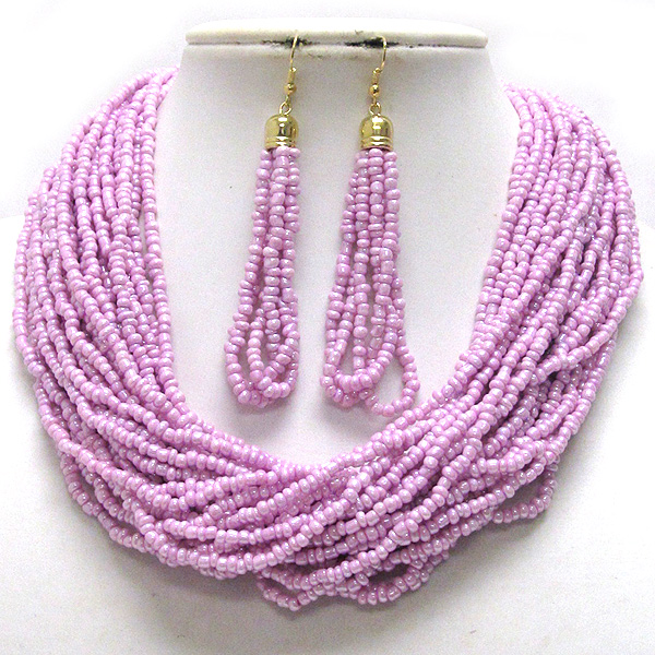 Multi seed bead chain colored necklace earring set