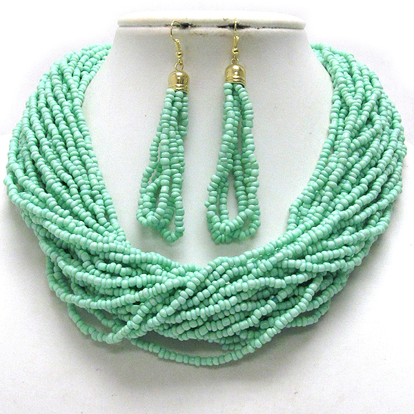 Multi seed bead chain colored necklace earring set