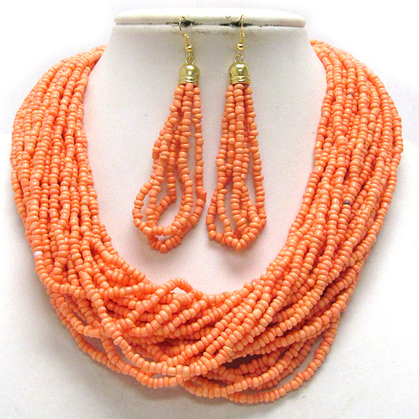 Multi seed bead chain colored necklace earring set