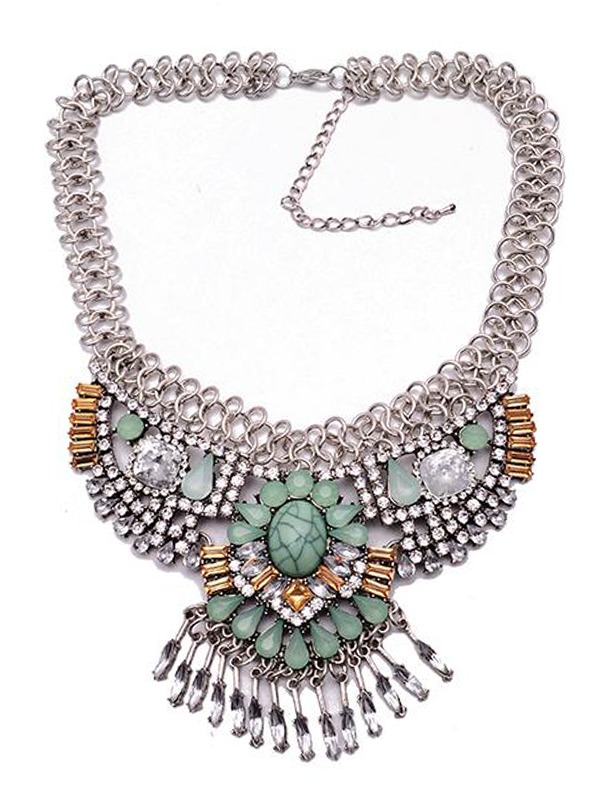 Luxury crystal party tassel statement necklace