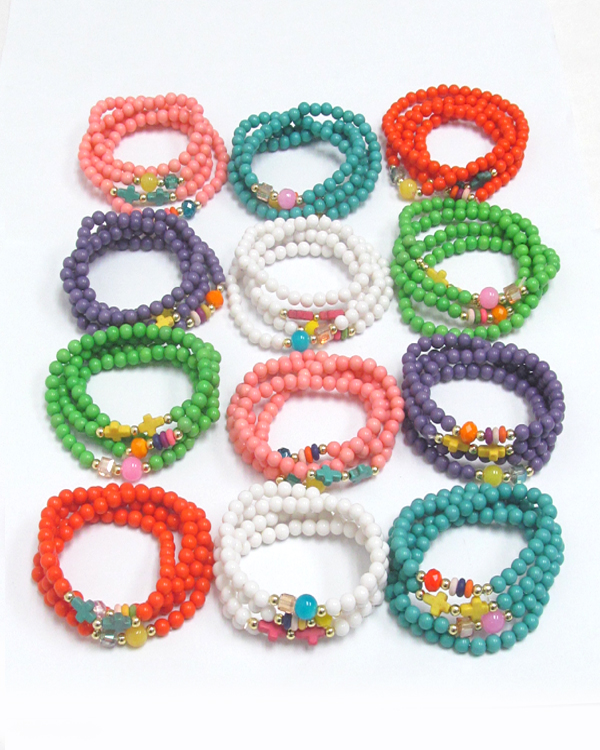Assort color double cross stretch wrap bracelet or necklace - 12 pc dozen pack mens jewelry