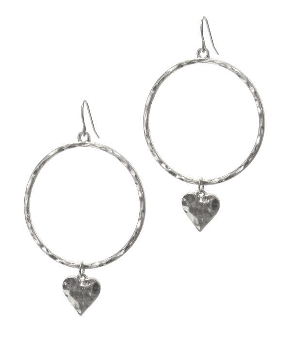 Metal hoop and heart drop earring -valentine