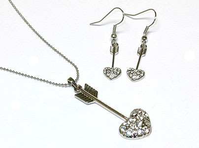 Crystal cupid arrow necklace and earring set