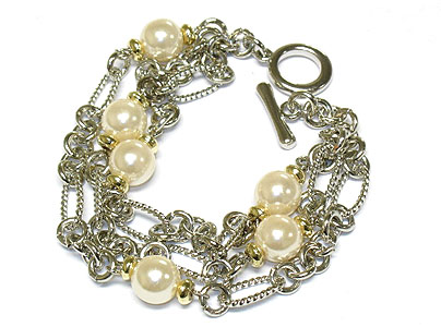 Pearl beads and metal link bracelet