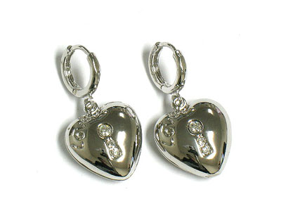 Made in korea whitegold plating crystal puff heart earring