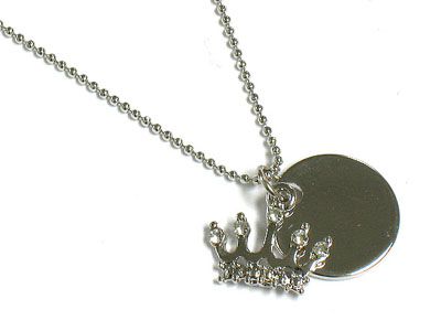 Made in korea whitegold plating crystal crown and disk necklace