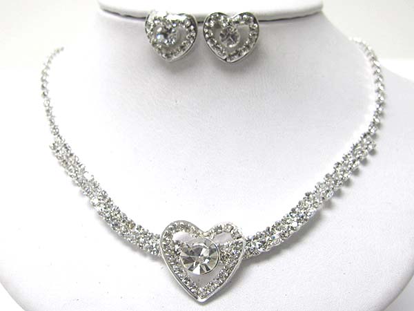 Crystal heart pendant rhinestone necklace earring set