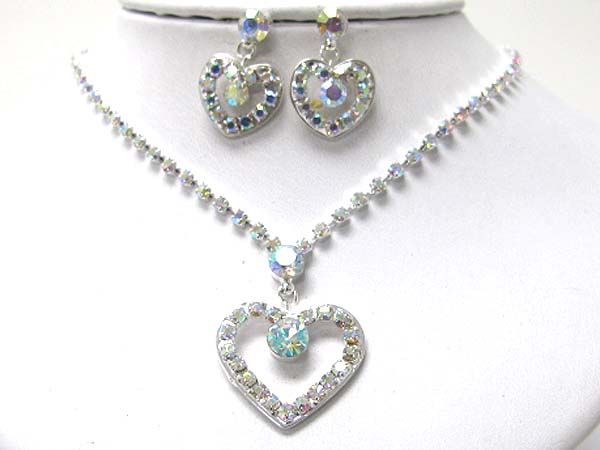 Crystal heart pendant rhinestone necklace earring set