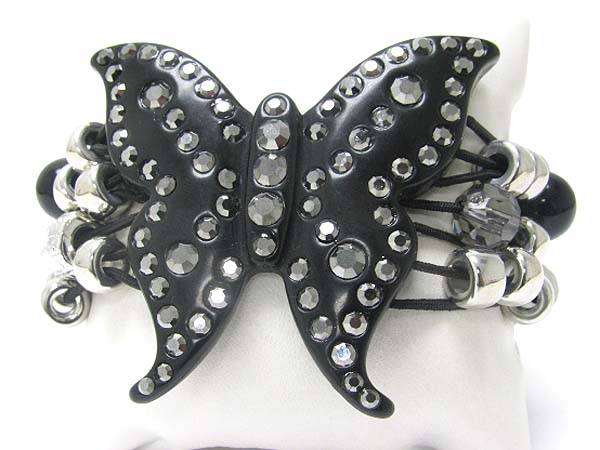 Crystal stud acryl butterfly link stretch bracelet