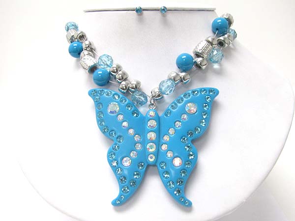 Crystal stud acryl butterflypendant beads necklace set