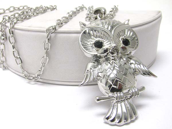 Crystal drop owl pendant long neckalce