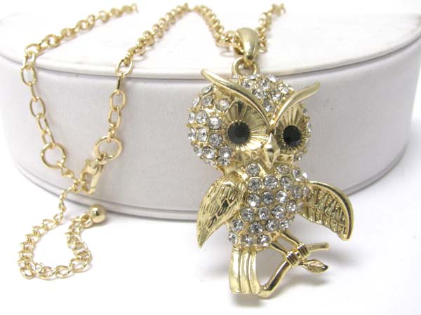 Crystal drop owl pendant neckalce