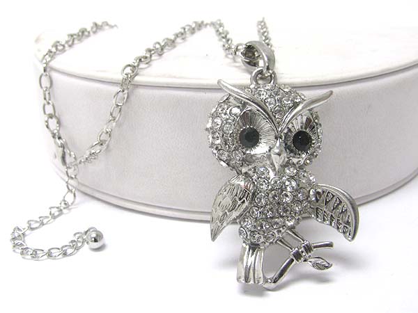 Crystal drop owl pendant neckalce