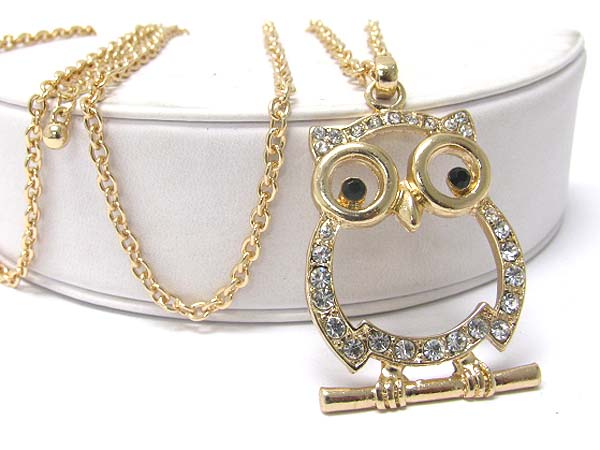 Crystal drop owl pendant long neckalce