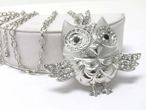 Crystal drop owl pendant long neckalce