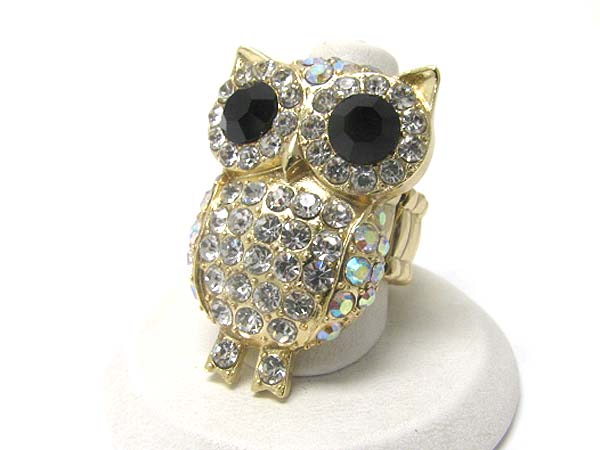 Crystal owl metal stretch ring