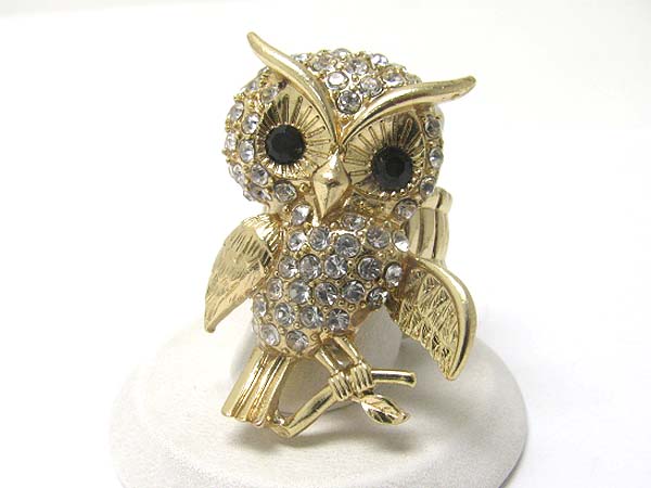 Crystal owl metal stretch ring